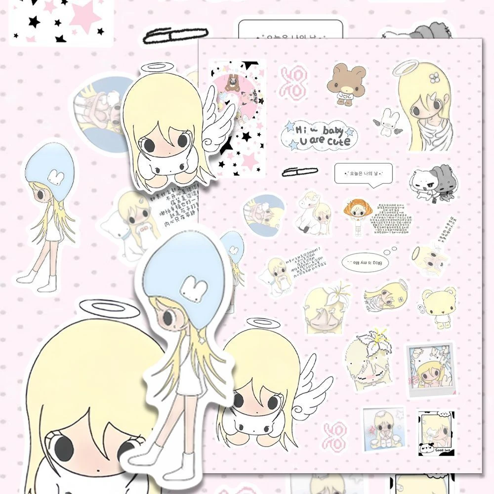 16 Blatt handgezeichnete Cartoon-Aufkleber mit koreanischen Mädchen im Anime-Ins-Stil, DIY-Spielzeug für Telefon, Reisetasche, ästhetische Aufkleber, kreative Geschenke – Detail 2