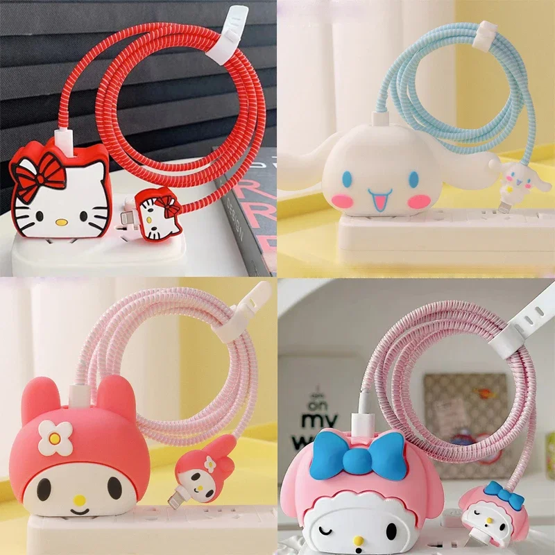 Sanrio Hello Kitty Charger Smart Cover New Cartoon Kuromi Suitable Apple Data Cable Charging Cable Decoration Women Accessories