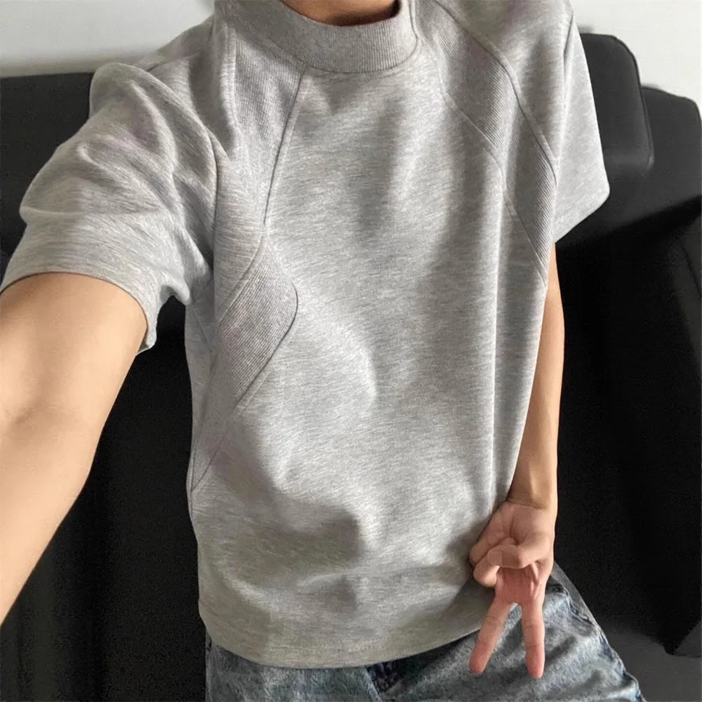 Summer Space Cotton Air Layer Short Sleeve T-Shirt Men's Clean Fit Heavyweight American Casual Top