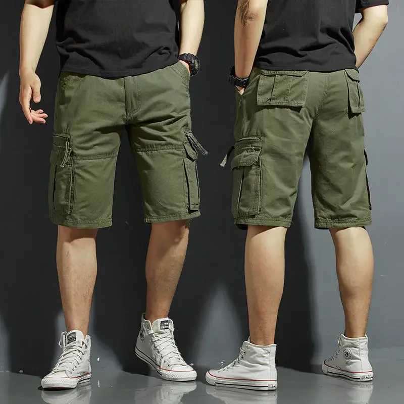 Short Pants for Men Long Half Khaki Bermuda Mens Cargo Shorts Hiking Work Elegant Clothing Wide Clothes Cotton Popular Beautiful