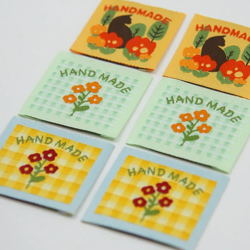 Spot hand-made cloth label cute plaid flower cat embroidery woven label accessories sewing DIY woven label