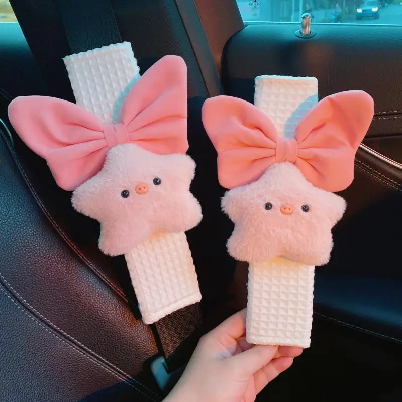 

Star Bowknot Plush Car Cartoon Pig Seat Belt Covers Universal Auto Safety Belt Shoulder Protection Car Interior Accessories