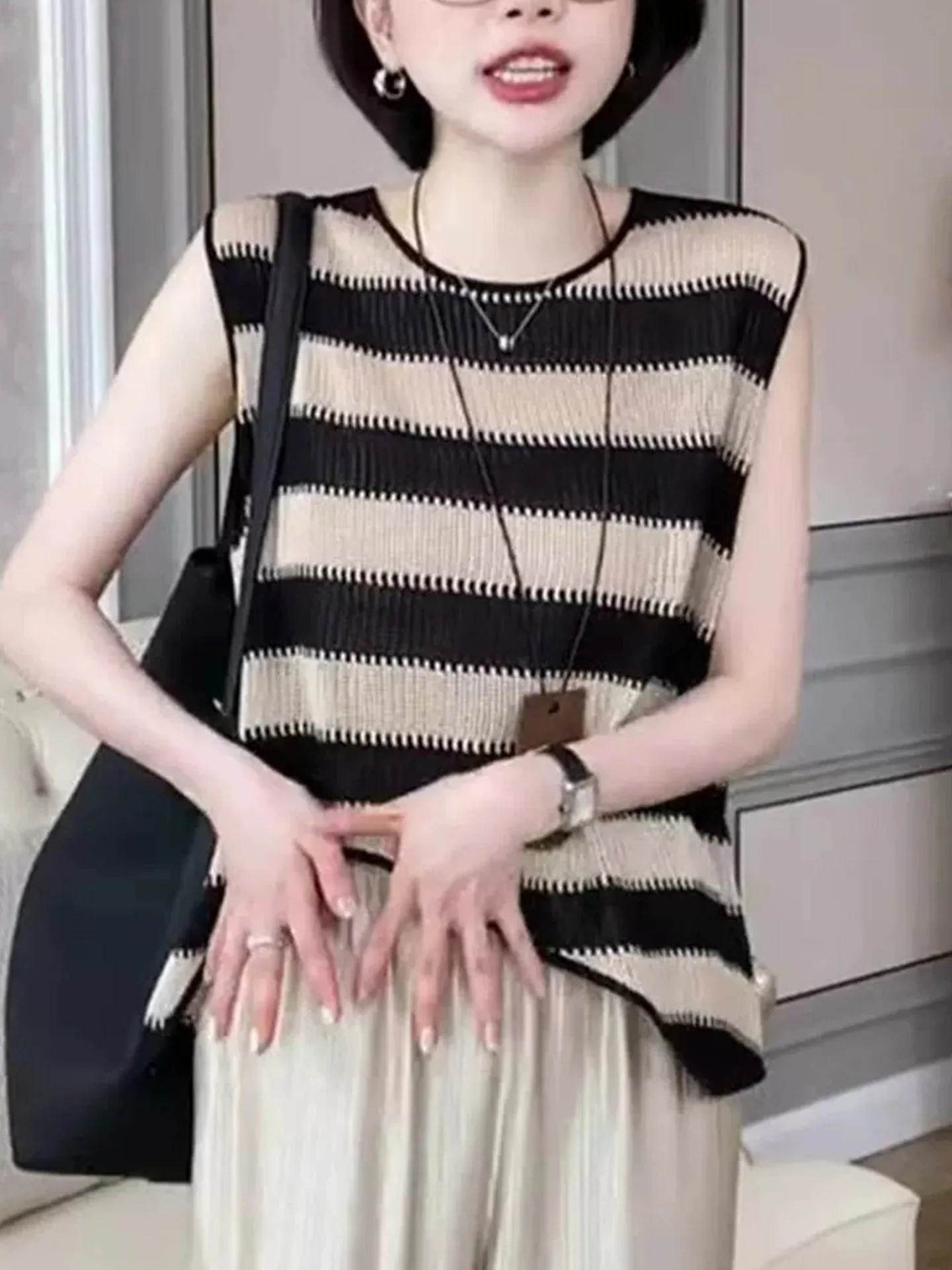 Chaleco de punto a rayas de Color a la moda, Top de verano 2025, Top de Svel para mujer, versión coreana de corte recto