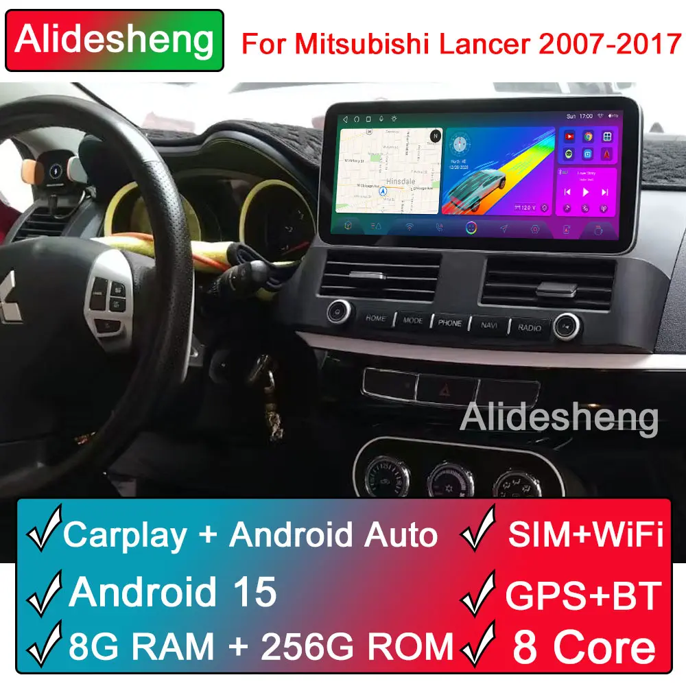 new 2K 12.3inch 8 core For Mitsubishi Lancer 10 CY 2007 - 2017 Android 15 Carplay Car Radio Multimedia Player GPS Auto