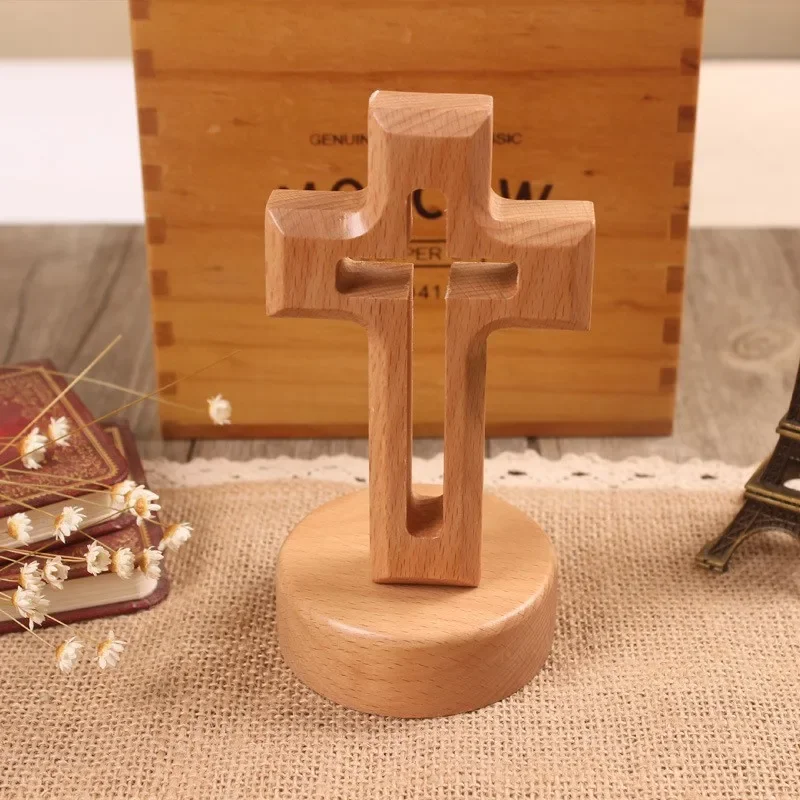 Wooden Cross Ornaments, Standing Baptism Cross Decoration, Small Handicraft, Suitable for Home Church