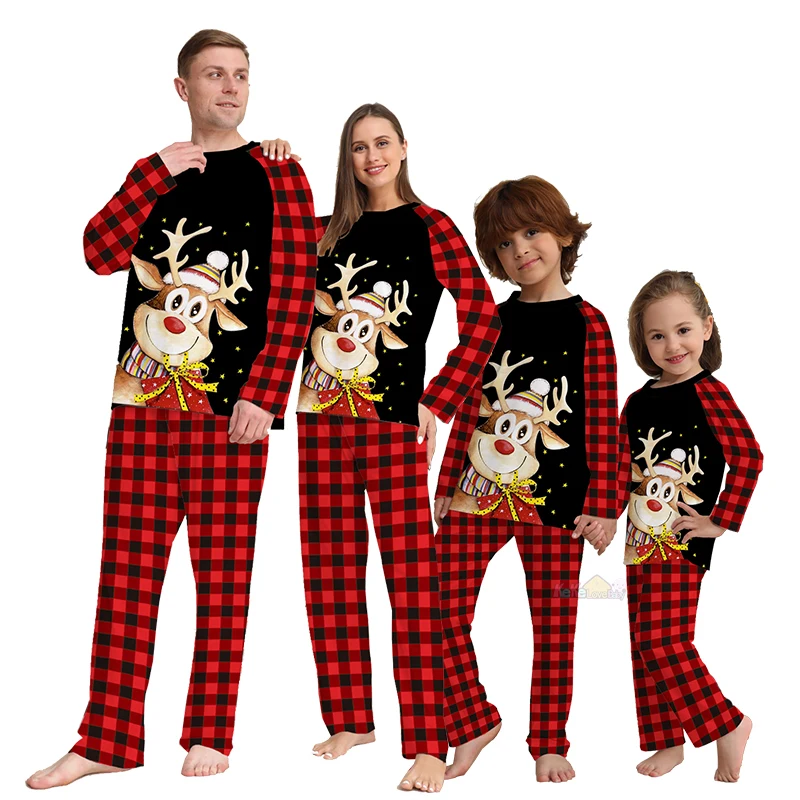 Kerst Familie Bijpassende Outfits Vader Moeder Dochter Zoon Pyjama Sets Kerst Mama En Kinderen Nachtkleding Kleding Herten Tops + Broek