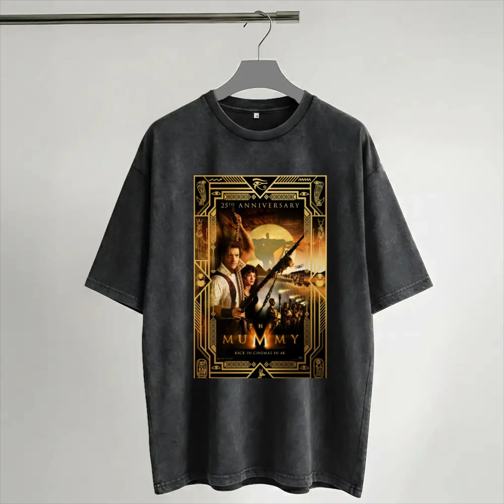 Harajuku Washed Shirts The Mummy 25th Anniversary Apparel Vintage T Shirt Oversize  Streetwear Short Sleeve Printed Tops Tees