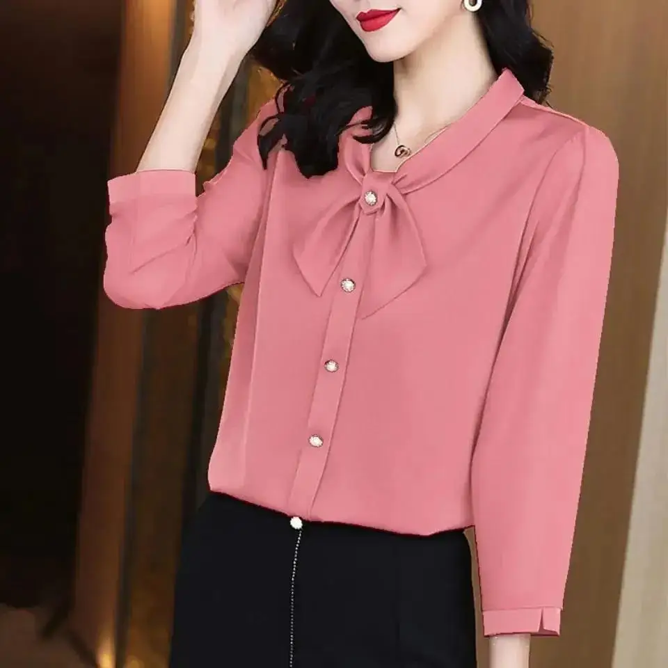 Nine Quarter Sleeved Shirt for Women in Spring 2023 Foreign Style, Age Reducing Large Size Women\'s Versatile Leisure Female Tops