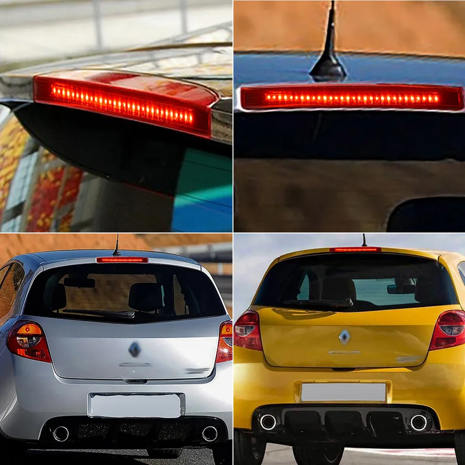 Red LED Rear Third Brake Stop Light – Fits Renault Clio II MK2 (1998-2006), Black Housing, 12 Bulbs