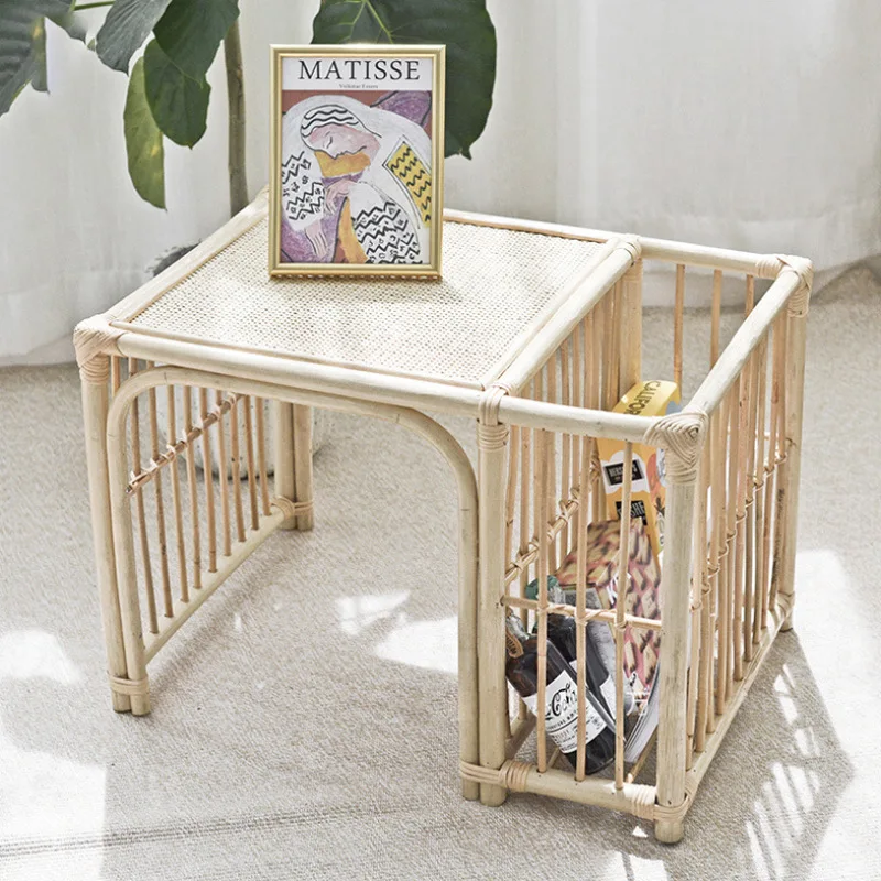 

Japanese ins rattan small coffee table storage side table handmade Indonesian simple side table bedside Korean style bay