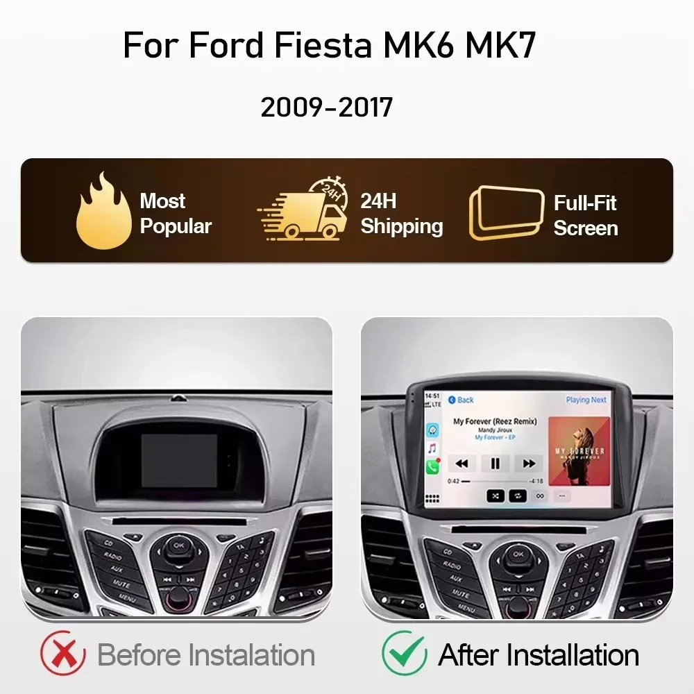 Android 16 Car Radio For Ford Fiesta MK6 MK7 2009 - 2017 Carplay Android Auto Stereo Player GPS Navigation Wifi Video Autoradio