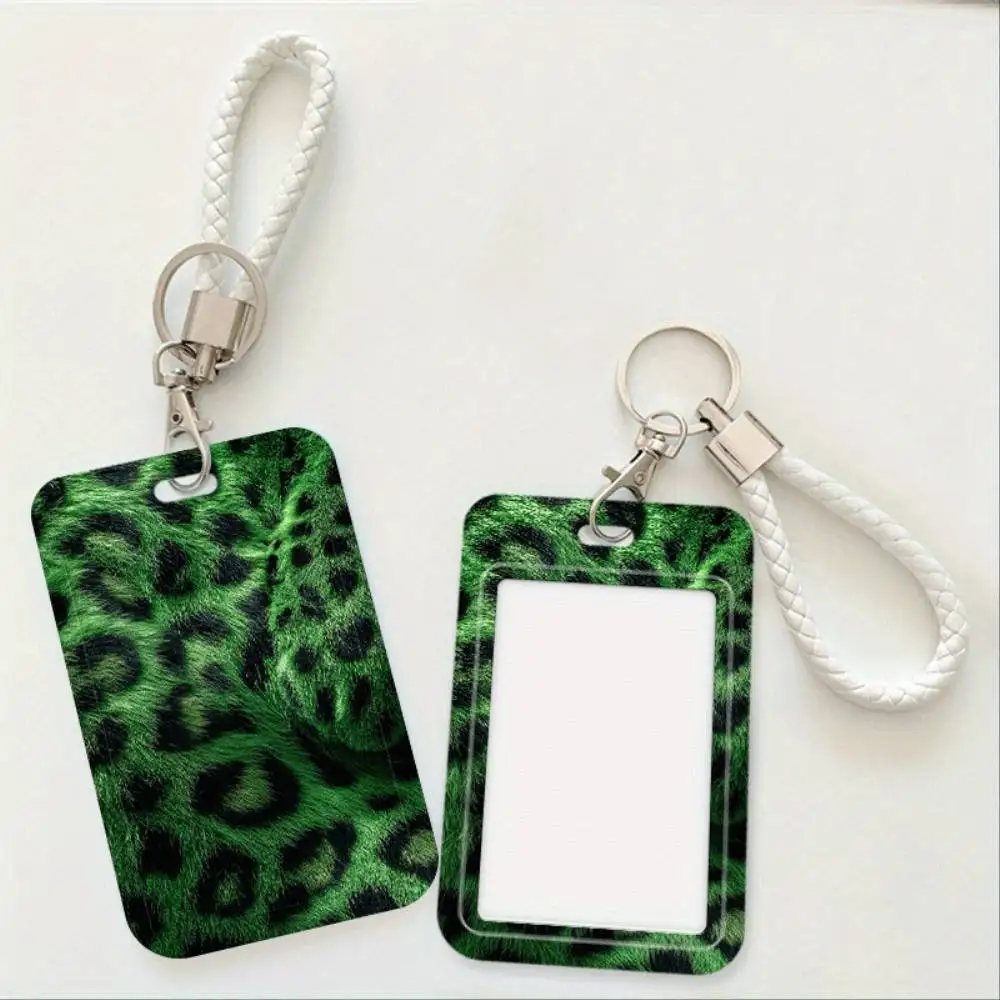 Green Leopard Print ID Card Holder Plastic Badge Cover Holds 2 Cards For Medical Staff Student Staff Bank Access Card