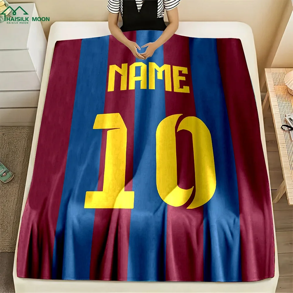 (Memo u Name) Customized Name Personalized Blanket Star Jersey Print Warm and Comfortable Blanket for Adults and Children Gifts