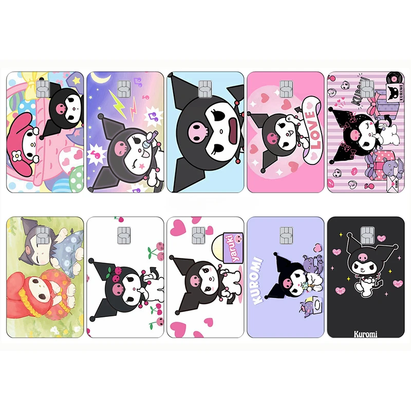 10pcs Anime Kuromi Laser Diy Stickers Kawaii Bank Credit Debit Card Id Card Waterproof Protection Glitter Skin Film Decor Gifts