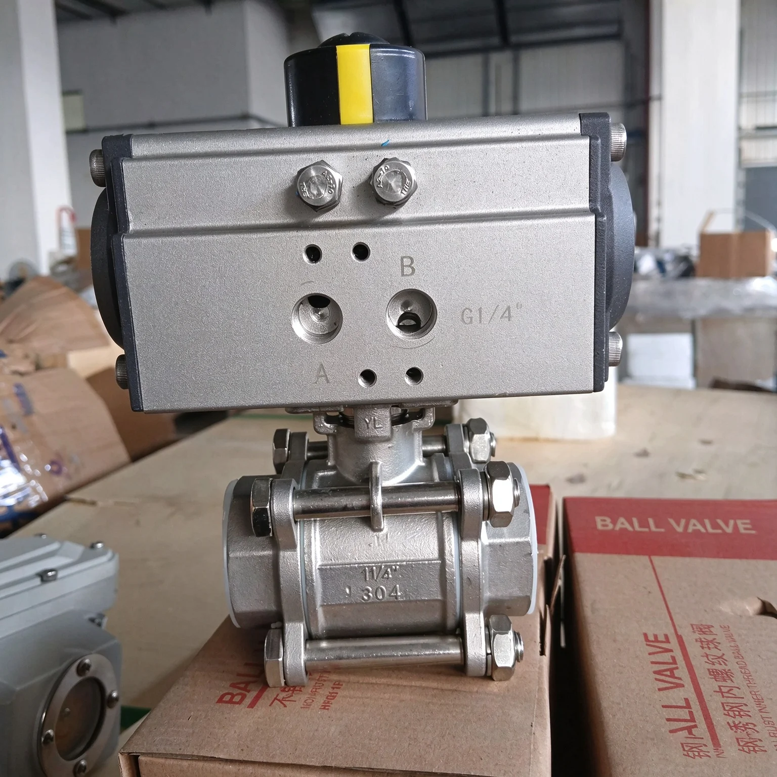 DN 8 10 15 20 25 32 40 50 65 80 100 304 Stainless Steel Three Piece Pneumatic Ball Valve High Platform Double Acting Cylinder
