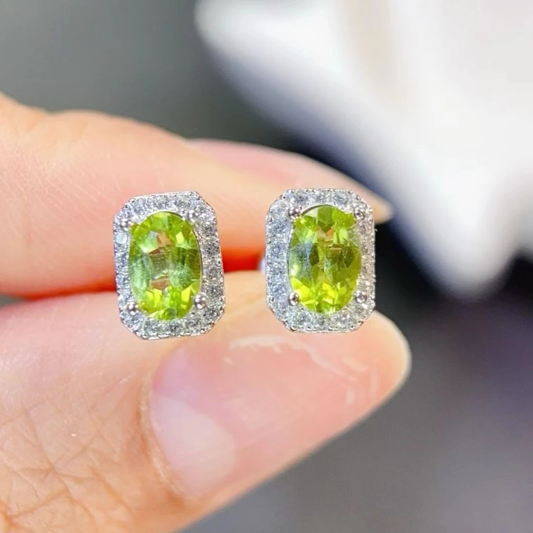 

Серьги из стерлингового серебра 925 пробы с натуральным перидотом 4x6 мм, серьги с натуральным перидотом для женщин, гипоаллергенные украшения с золотым покрытием