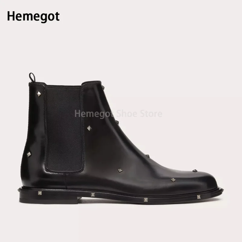 Men Rivet Decoration Ankle Boots Slip On Casual High-Top Stylish Winter Boots Wear-Resistant Retro Style Booties Men's Shoes