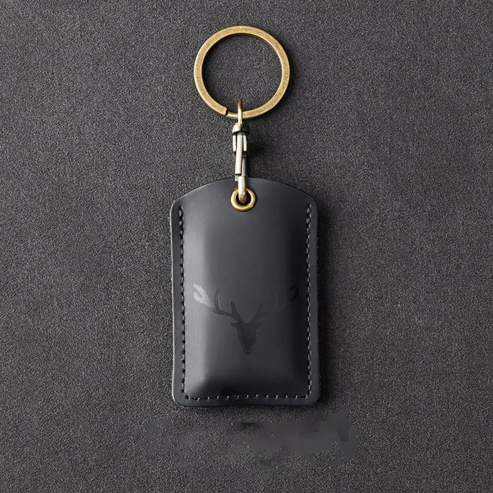 PU Leather ID Card Holder with Key Rings Women Men Anti Lost Bus Card Case Universal Slim Wallet Credit Card Holder