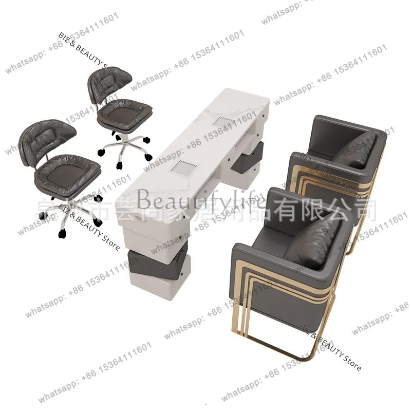 FG High-end Salon Dedicated Nail Tables Marble with Vacuum Cleaner Nail Tables Cream Style Professional Furniture Tavolo JTN