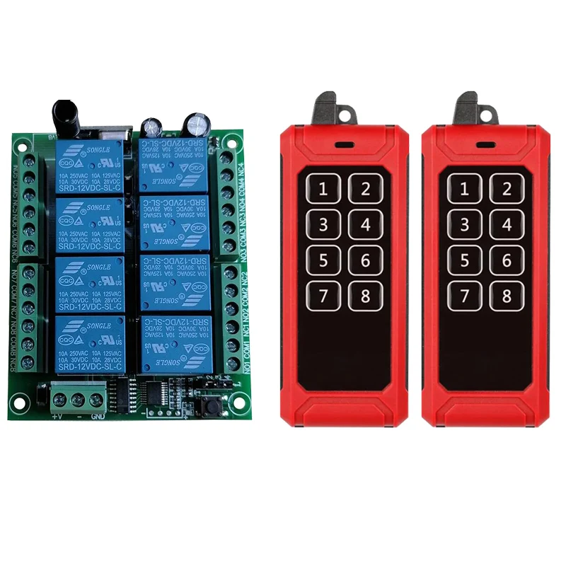 

433MHZ DC 12V 24V 8CH RF Wireless Remote Control Switch Remote Control System Receiver Industrial Transmitter 8CH Relay