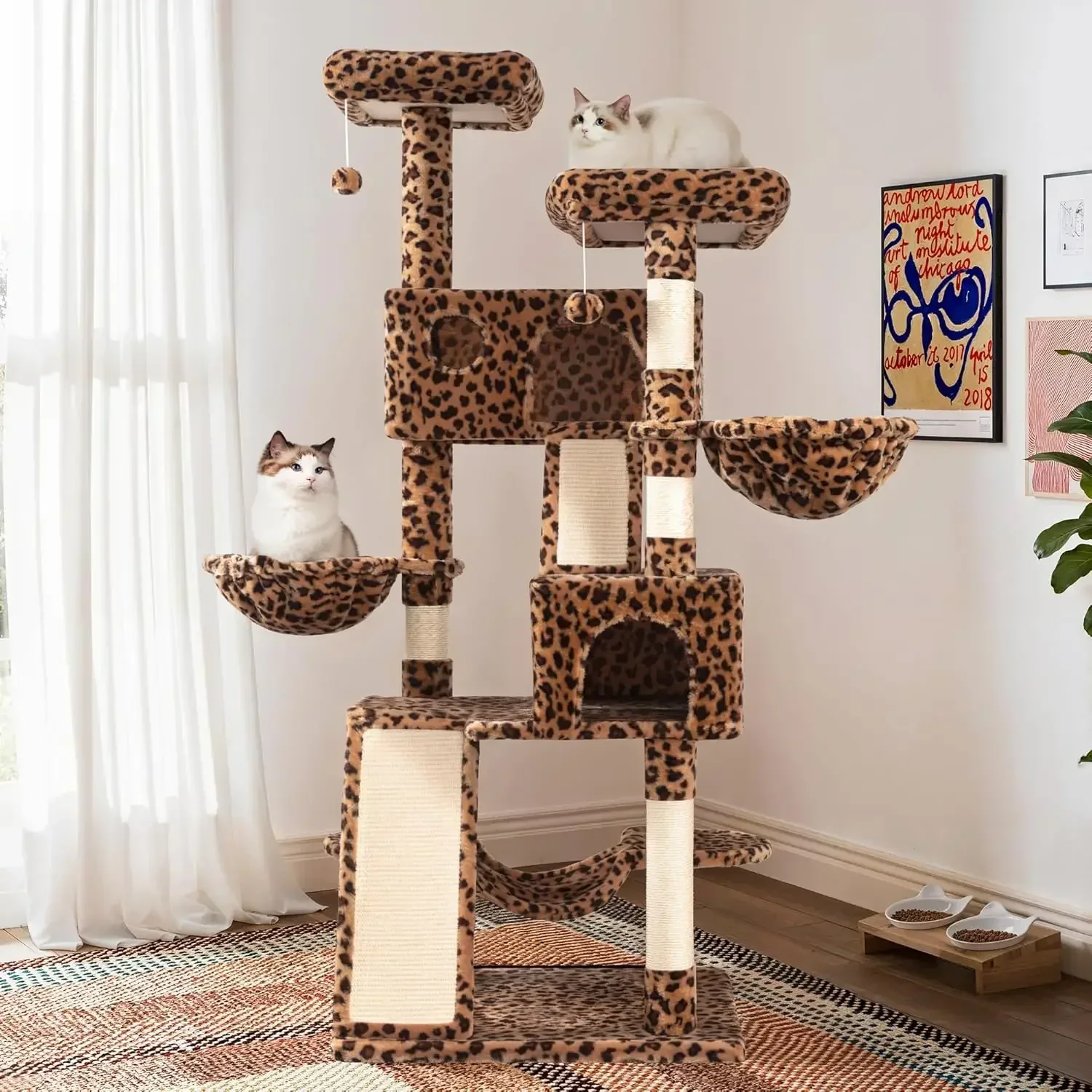 65in Larger Cat Tree Tower Condo for Indoor Kitties/Multi-Level Furniture Activity Center with Wide Base/Cozy Plush Cat Perches