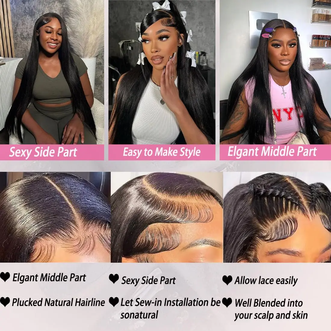 13X6 HD Straight lace Front Human Hair Wig 250Density 30 40Inch Bone Straight Human Hair Wigs 100% Real Human Hair Pre Plucked image 3