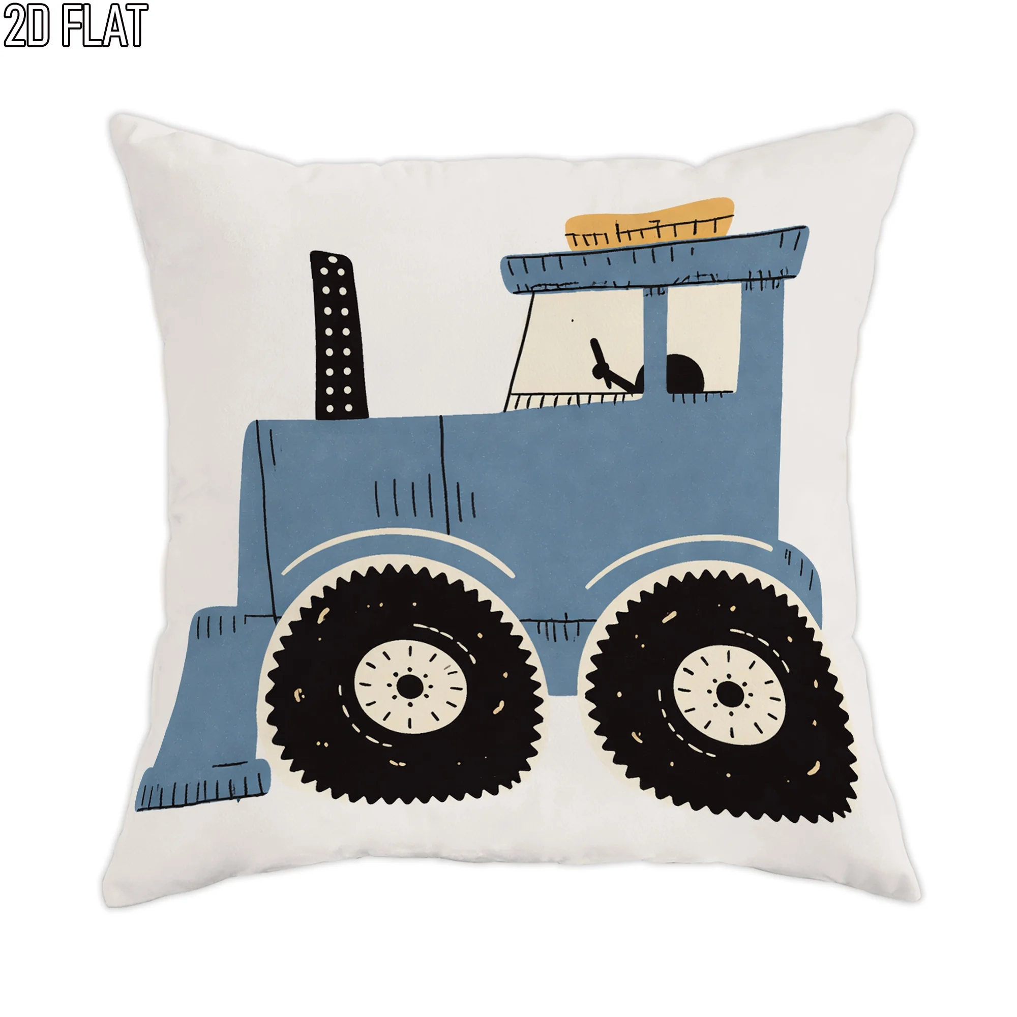 Cute Blue Tractor Pillow Cover Kids Room Farm Theme Decor 16x16 Inch Square White Background Illustration Home Decor