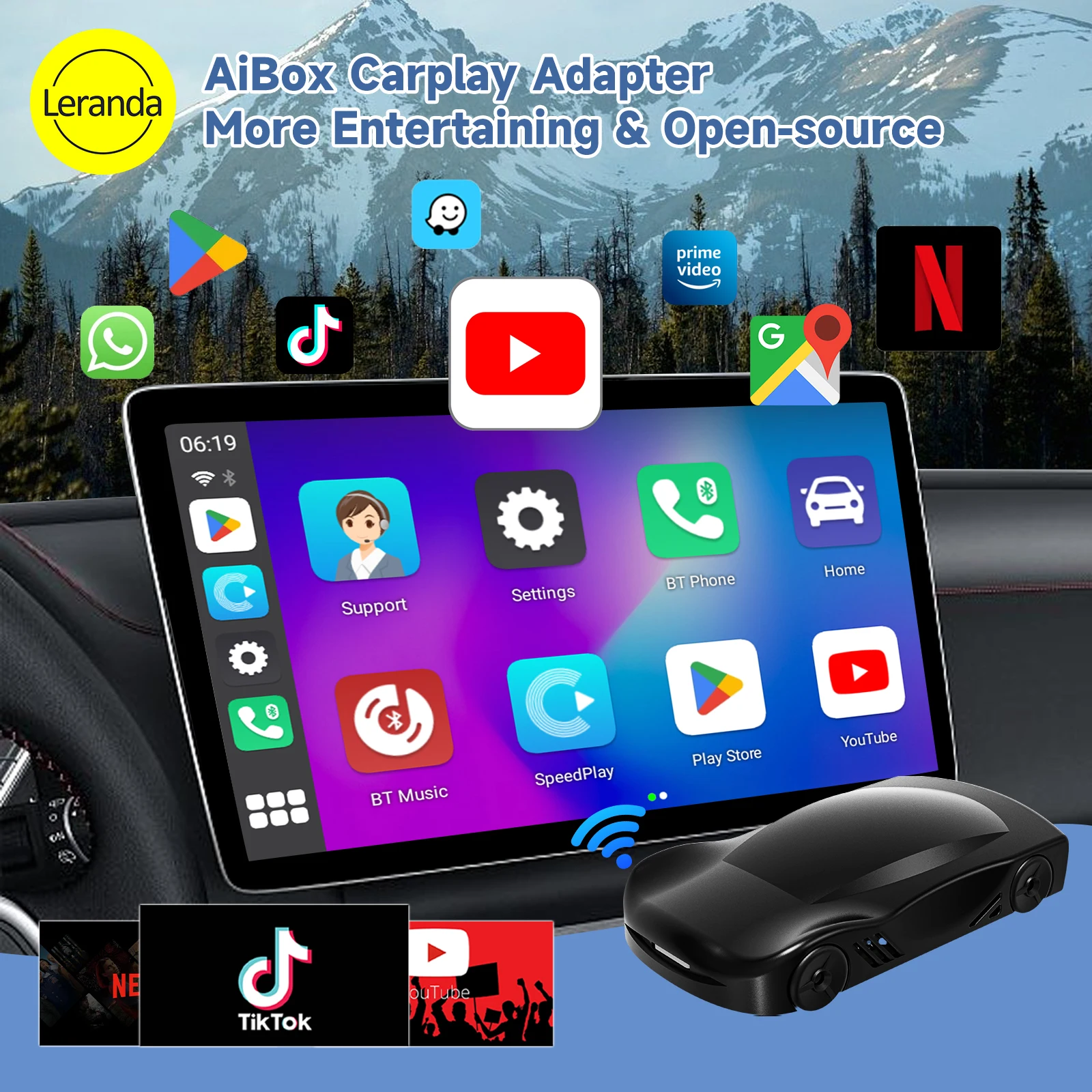 Leranda C6 Draadloze Carplay Ai Box Android Auto Apple Carplay Qualcomm Snapdragon M2290 2Gb 16Gb Google Play Youtube Netflix