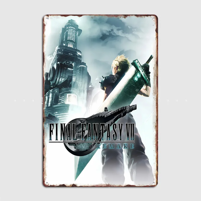 Final Fantasy VII Remake Cover Art Retro Poster Metal Posters Sign Indoor Outdoor Room Decoration Home Bar Decor Wall Decor