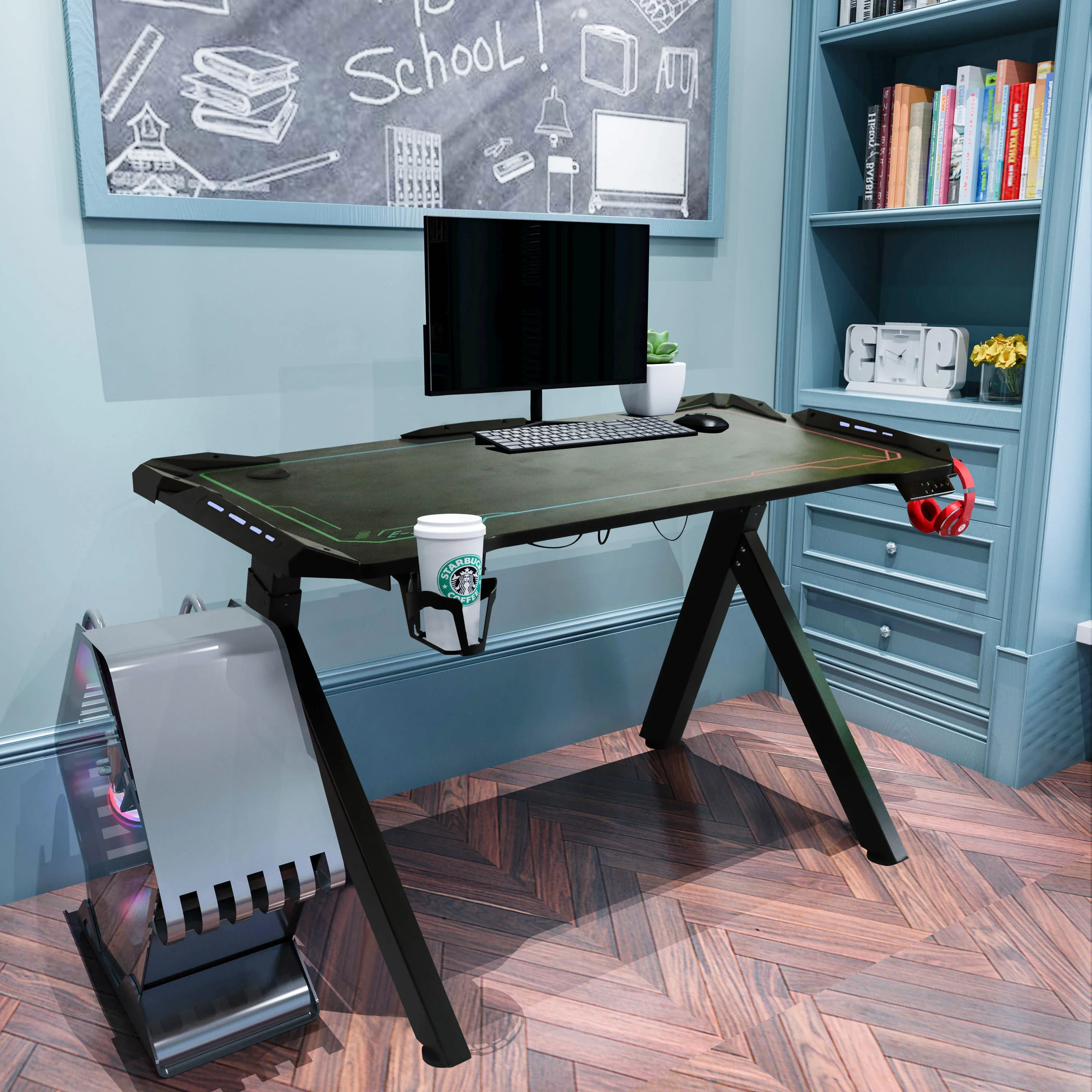 Intelligent Adjustable Height Black and White Large Family Office Electric E-Sports Table