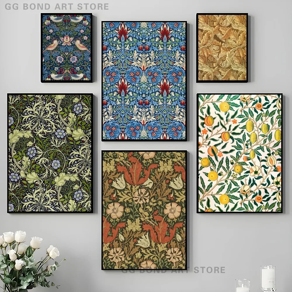 1PC Ins William Morris Art Flower Beauty Poster Self-adhesive Art Waterproof Paper Sticker Coffee House Bar Room Wall Decor