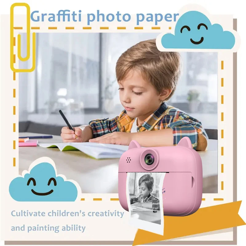 New Mini Camera, Instant Printing Camera, Christmas Gift, High-definition Digital Camera for Children, Portable Mini Thermal