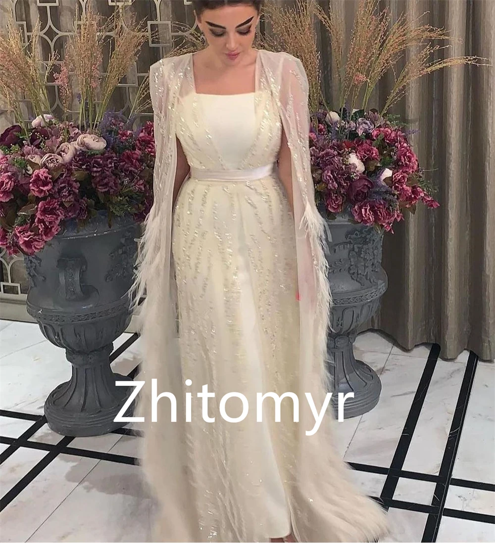 Customized Sparkle High Quality Square A-line Cocktail Dresses Paillette / Sequins Tassel Floor length Skirts Organza Evening