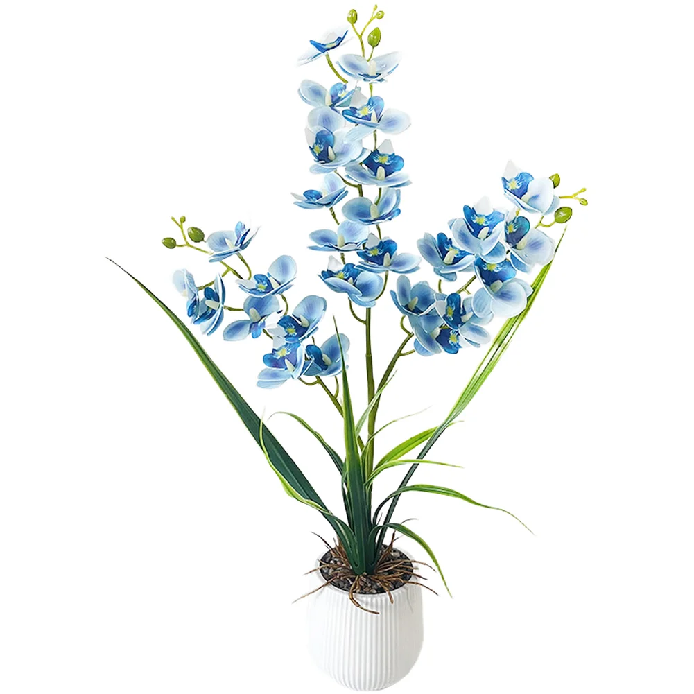 27 Flower Artificial Orchid Plant In White Pot Fake Phalaenopsis Bonsai For Home Office Desktop Table Centerpiece Floral Decor