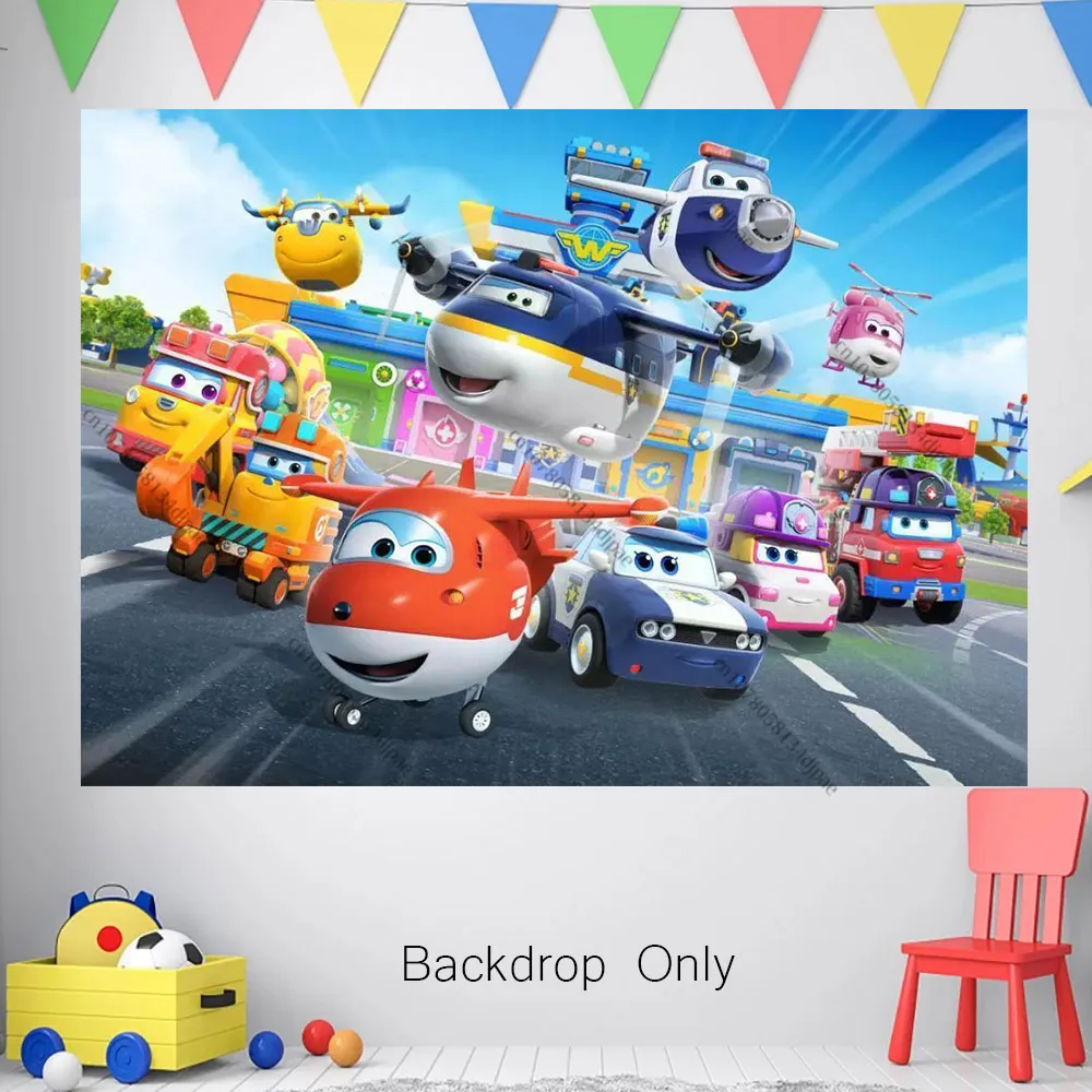 Super Wings Jett Birthday Background Boys Kids Party Banner Backdrop Photography Props Photo Decoration Supplies Baby Shower