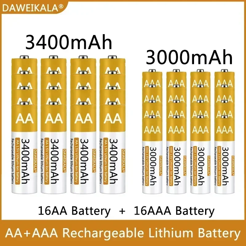 Batería AA/AAA, batería de iones de litio de polímero recargable de 1,5 V, batería AA/AAA para control remoto, ratón, pequeño ventilador, juguete eléctrico