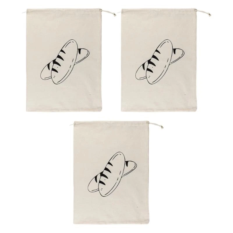 

G6KF 3 Pieces Durable Linen Bread Storage Bags with Drawstring User Friendly Reusable Design For Keeping Bread Freshness