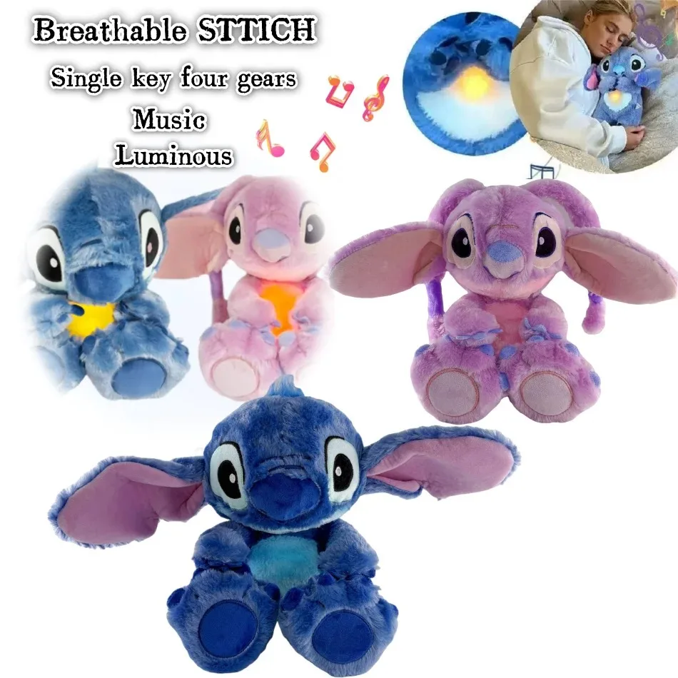 Disney Lilo Stitch Peluche Bambola Respiro Bambino Peluche Kawaii Lenisce Giocattolo Anime Baby Musica Luce Sonno Giocattoli Punto Rosa Regali per Bambini