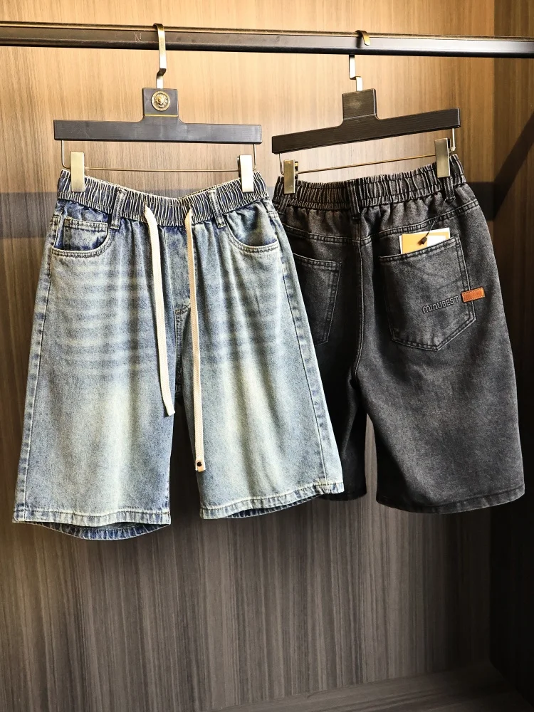 

Heavyweight Washed Breathable Dry Comfortable Summer Vintage Skin-friendly Elastic Waist Denim Shorts for Men Modern Style