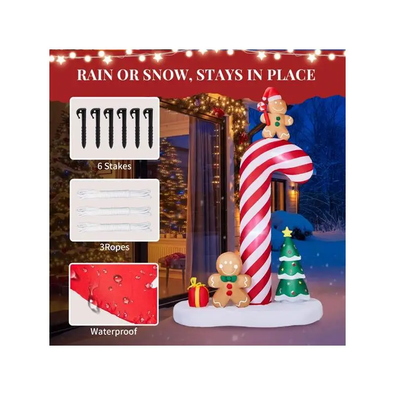 زينة عيد الميلاد القابلة للنفخ بطول 8.2 قدم مع قصب الحلوى العملاق والزنجبيل للرجال، ديكور ساحة تفجير مضاء مع مصباح LED مدمج #6