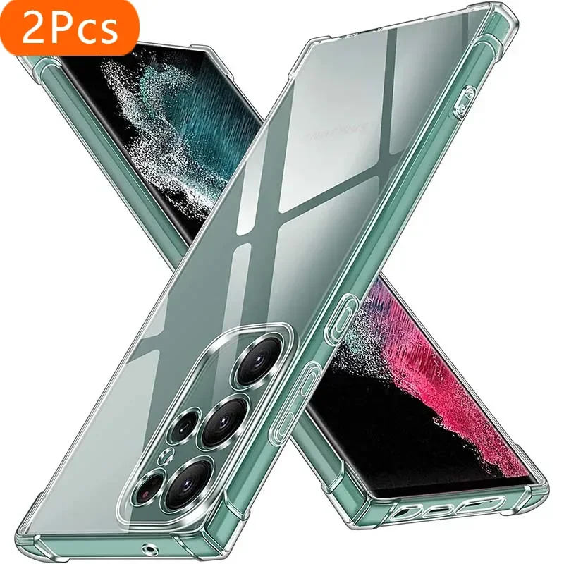 

2Pcs For Samsung S21 Ultra Case Samsung Galaxy S21 S22 S23 S24 fe S25 Plus S21 Ultra Cover Silicone Shockproof Clear Cases