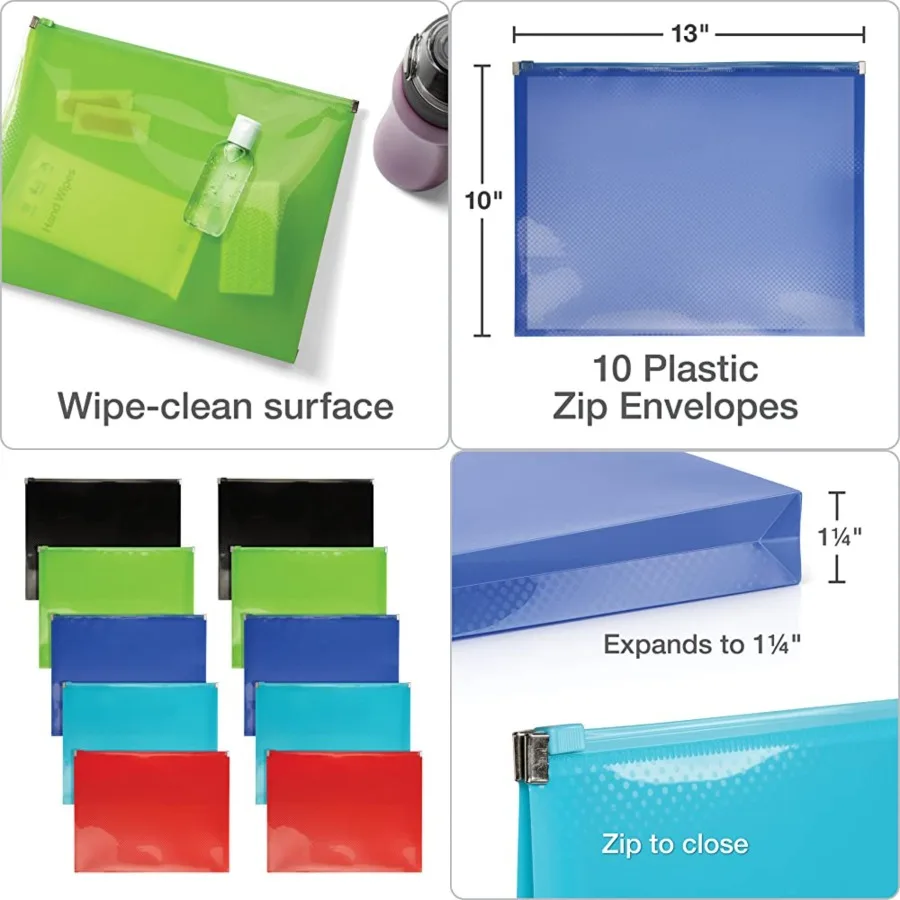 

Оксфордские пластиковые конверты на молнии, расширяющиеся полиэтиленовые файлы на молнии для листов формата А4 или буквы, расширение 1-1/4 дюйма, 5 полупрозрачных цветов