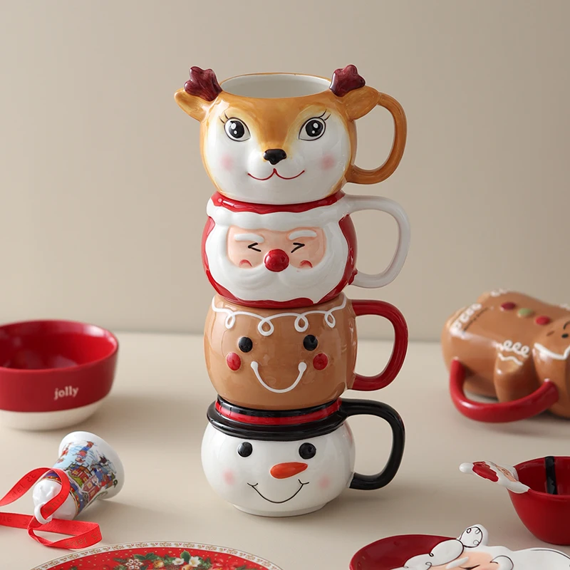 

Gingerbread Man Mug, Ceramic Stacking Cute Cartoon Snowman Mugs Elk Santa Water Cup Christmas Gifts Drinkware