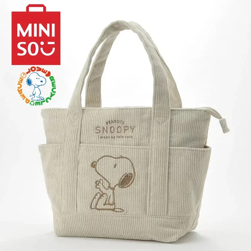 Cute Snoopy Corduroy Handbag Women's Casual Fashion Versatile Large Capacity Portable Zipper Shoulder Bag  Christmas Gift