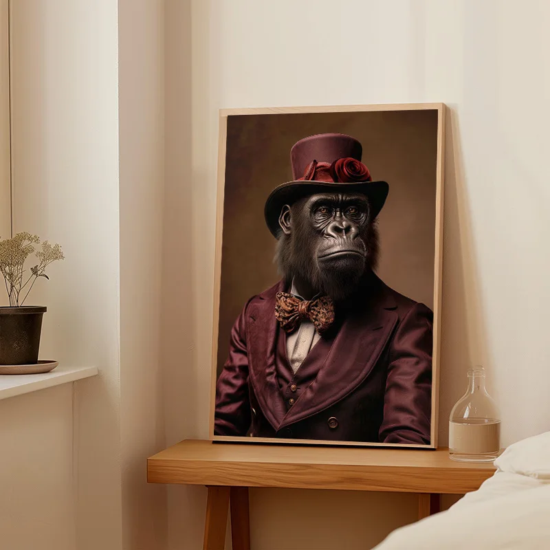 Gentleman Gorilla Poster European Aristocrat Rabbit Fox Panda Eagle Leopard Deer Canvas Painting  Print Wall Art Room Home Decor