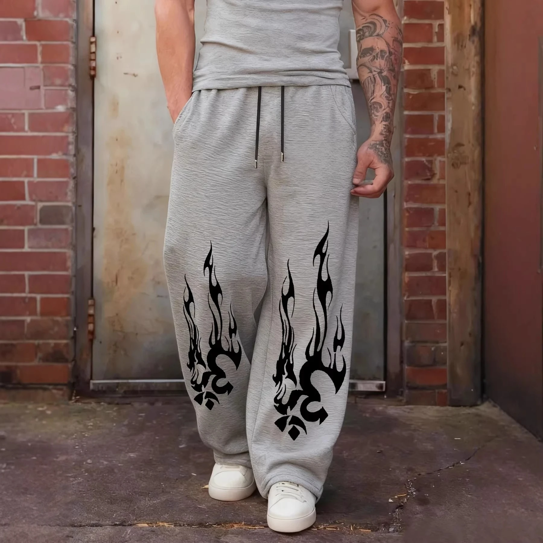 2026 Autumn/Winter Fashion New Limited Edition Gothic Dark Flame Cotton Printed Pants Outdoor Fitness Sports Loose Pants