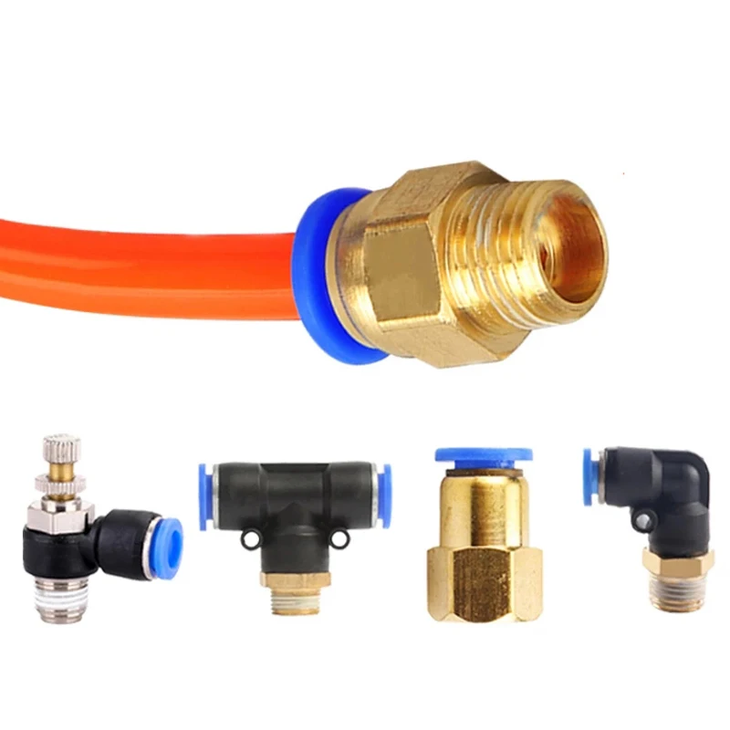 Pneumatic Air Connector Fitting PC PCF/PL/PLF 4/6/8/10/12mm Thread 1/8 1/4 3/8 1/2 Hose Fittings Pipe Quick Connectors