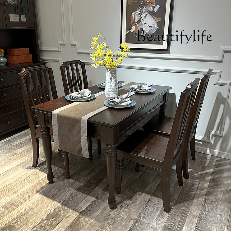 

muebles para hogar American-Style Solid Wood Dining Table Household Small Apartment Dining Tables and Chairs Set Log Table Recta