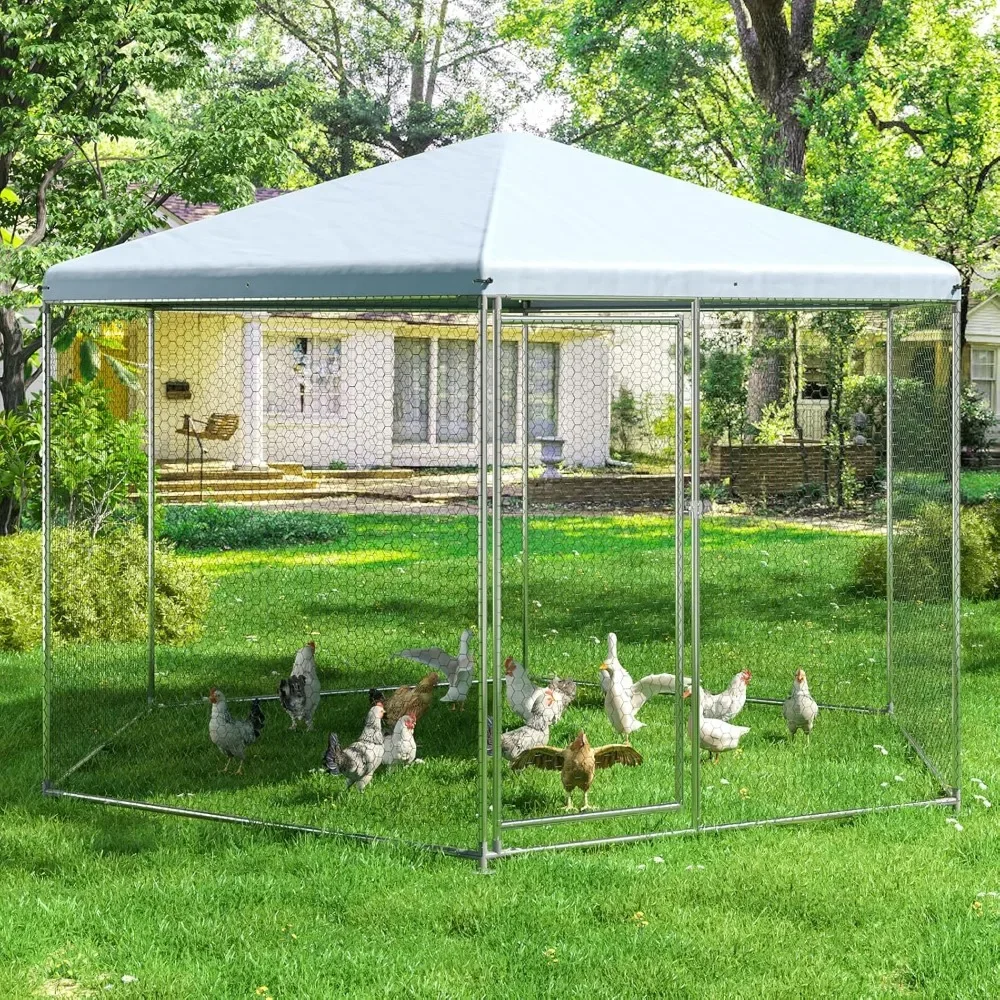 

13.1x13.1x8.6 Ft Chicken Coop, 6/10 Chickens, Walk in Chicken Coops, with Waterproof & Anti-UV Cover, Hexagonal Chicken House