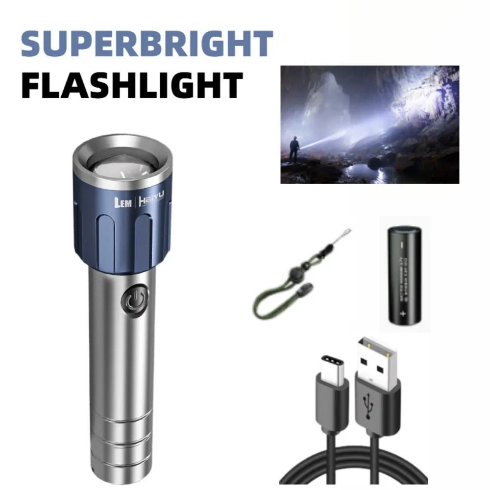Long Lasting Super Bright LED Flashlight Portable Rechargeable Lamp Multifunctional Work Torch for Home Outdoor Daily Use
